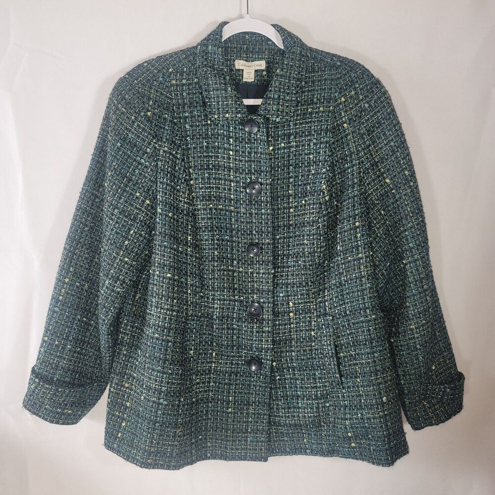 Coldwater Creek Tweed Blazer Jacket Plus Size 2X Green Teal Boucle Button Front